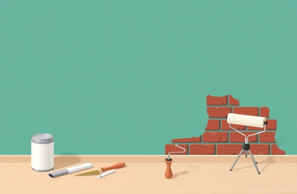 Outils de peinture disposés dans l'ordre des étapes du chantier