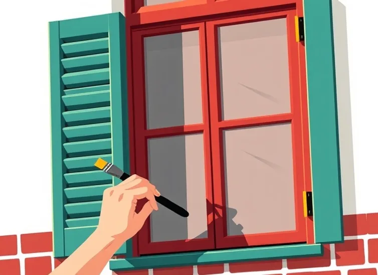 Mise en peinture au pinceau de volets et d'encadrements en bois